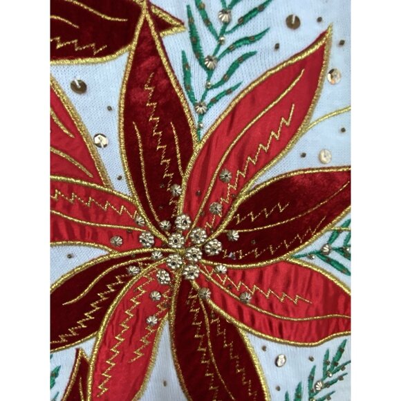 Jack B. Quick Holiday Beaded Poinsettia Appliqued Christmas Sweater Womens L - Picture 3 of 10